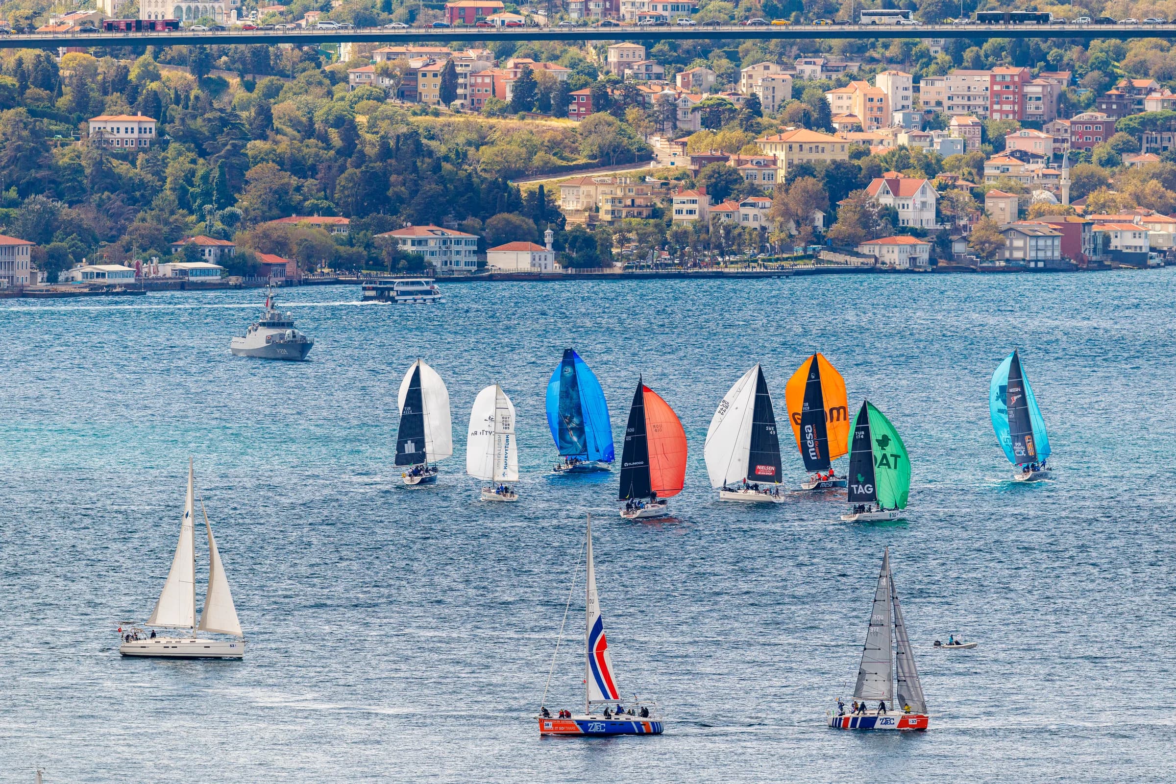 Colourful sails racing through the Bosphorus.