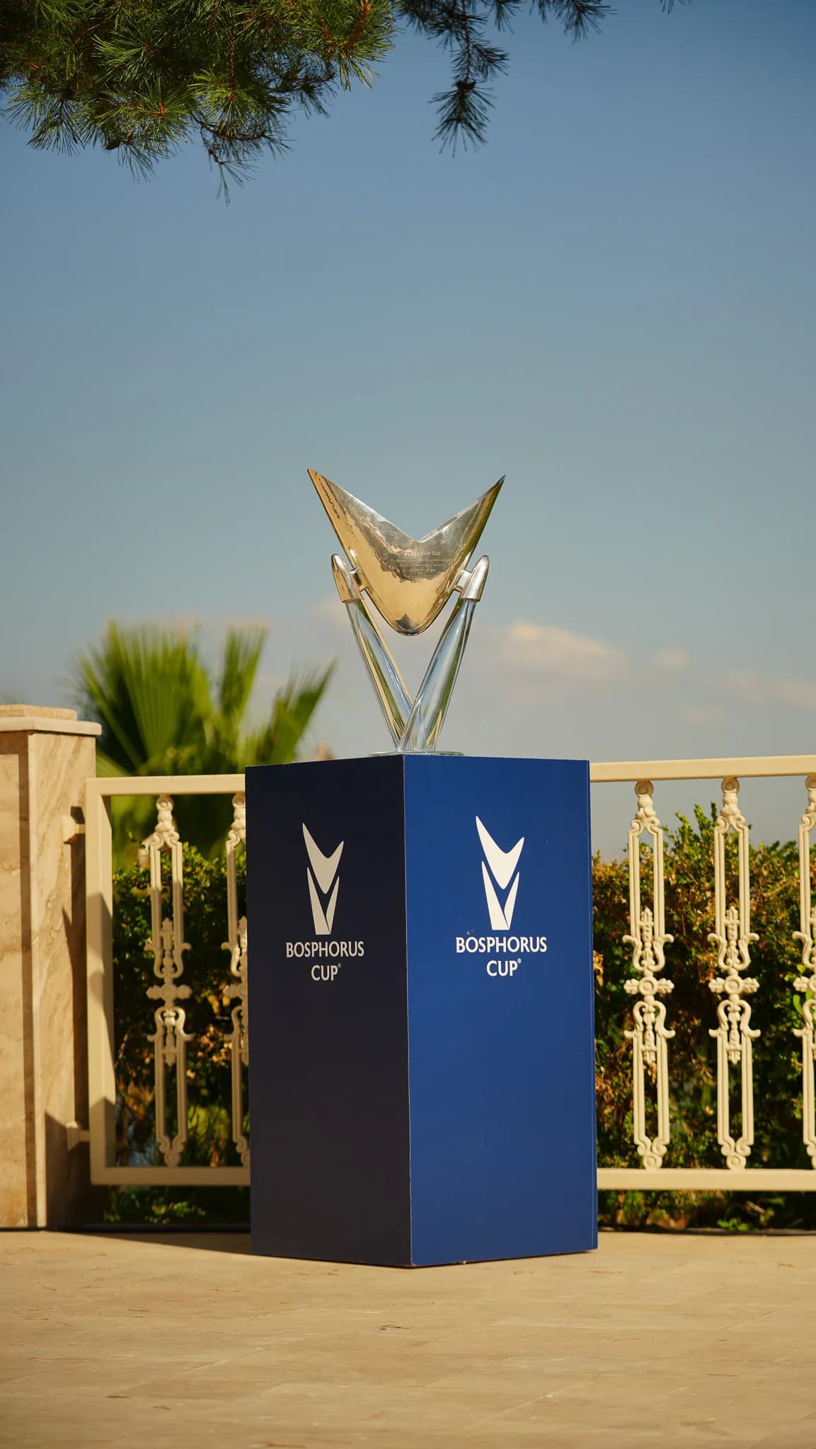 The Bosphorus Cup trophy displayed in Istanbul.
