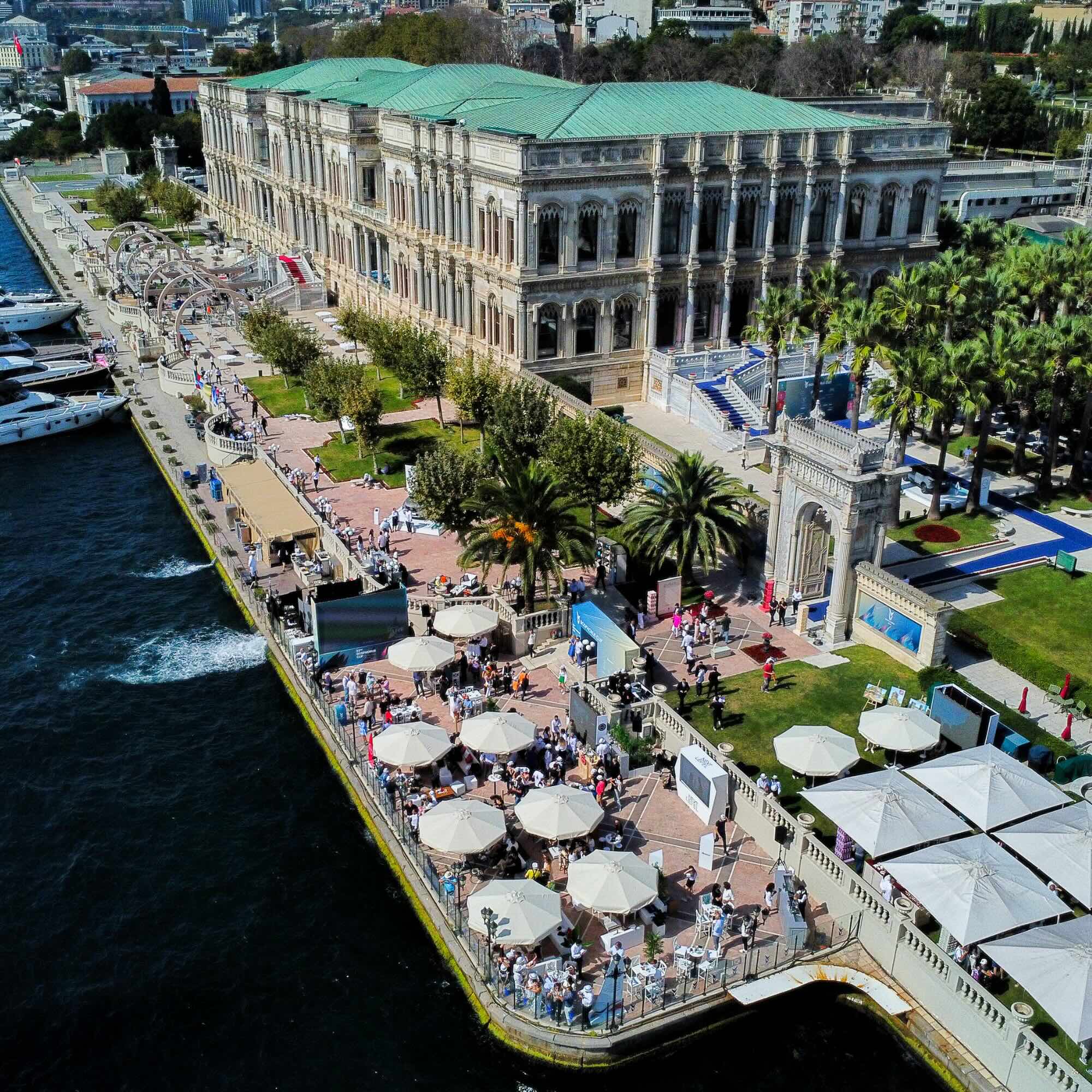 The waterfront hospitality terrace at Çırağan Palace.
